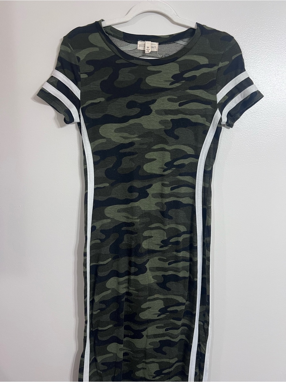 Derek Heart Green and Black Camo Short Sleeve Bodycon Dress with White Trim